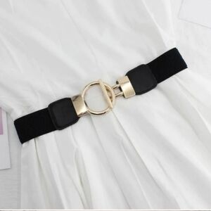 Plus size gold tone black stretch elastic toggle buckle minimalist dress